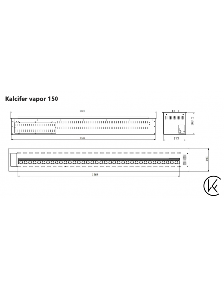 Medidas KALCIFER 150cm. Quemador de vapor de agua para encastrar en chimeneas