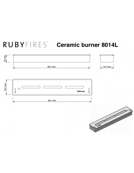 Dibujo Técnico Quemador Bioetanol Ruby Fires 8014 L
