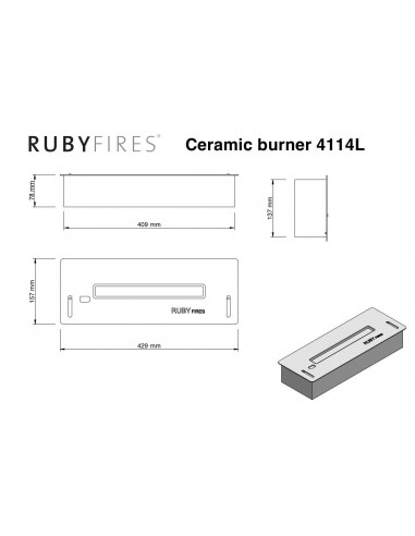 Quemador de bioetanol Ruby Fires Xaralyn negro 4114 medidas sin pestañas