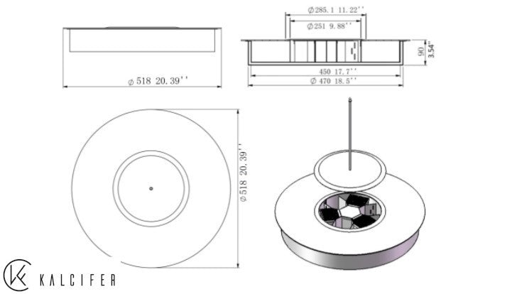Medidas KALCIFER round Quemador de Bioetanol para chimeneas redondo