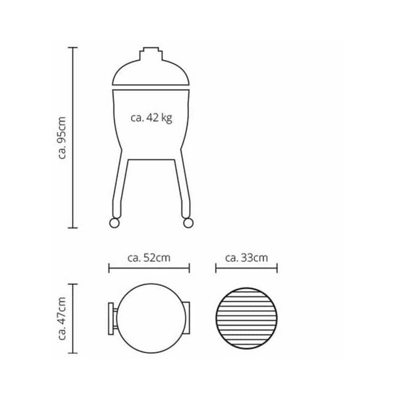 Medidas Kamado Junior Pro 2.0 con carro Monolith