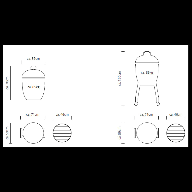 Medidas Kamado Monolith Basic con carro y mesas laterales