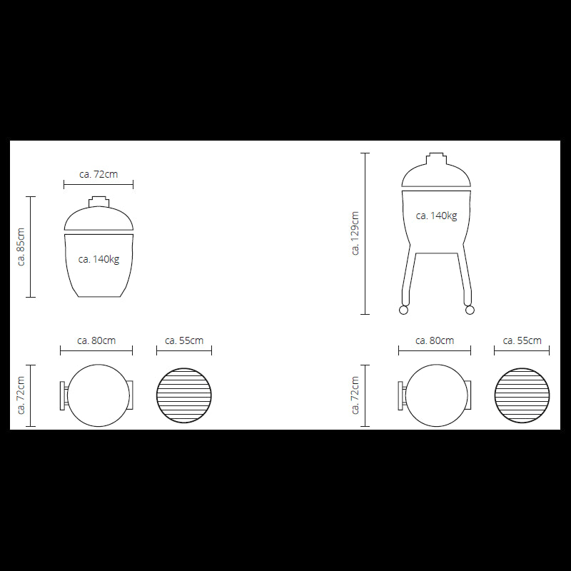Kamado LeChef Pro 2.0 con carro de Monolith medidas