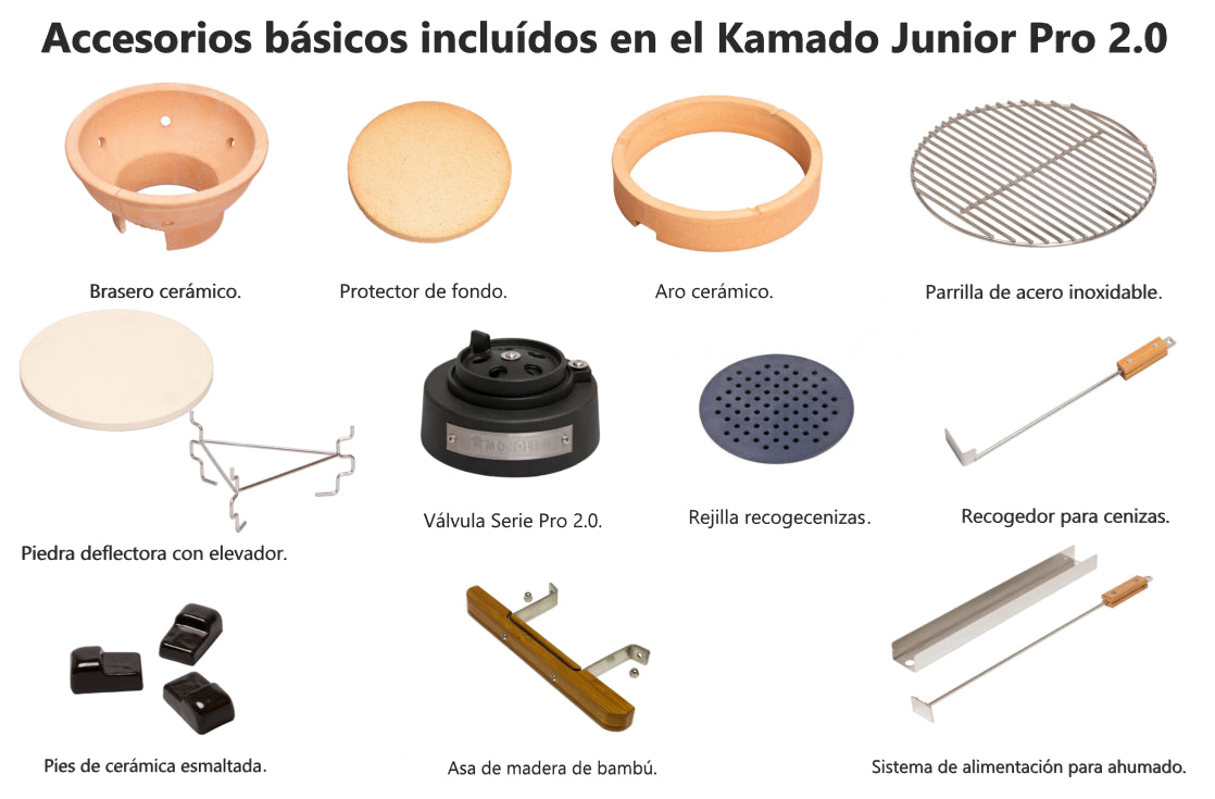 Accesorios incluídos Kamado JUNIOR PRO 2.0 MONOLITH