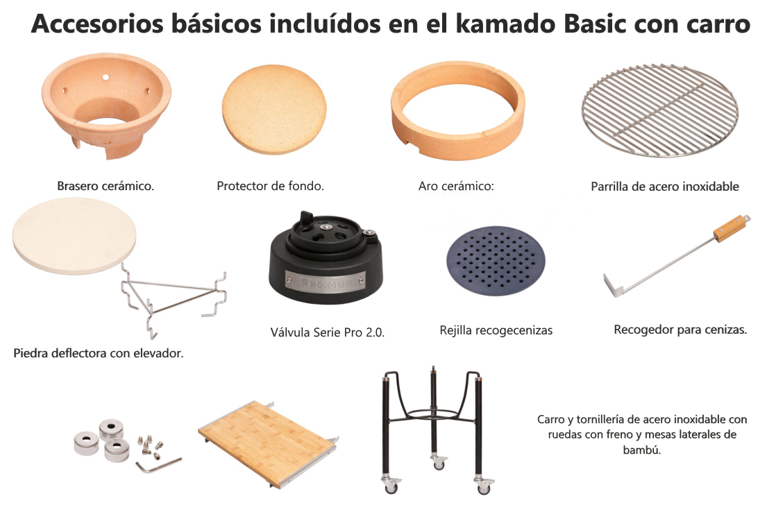 Accesorios Kamado Monolith Basic con carro y mesas laterales