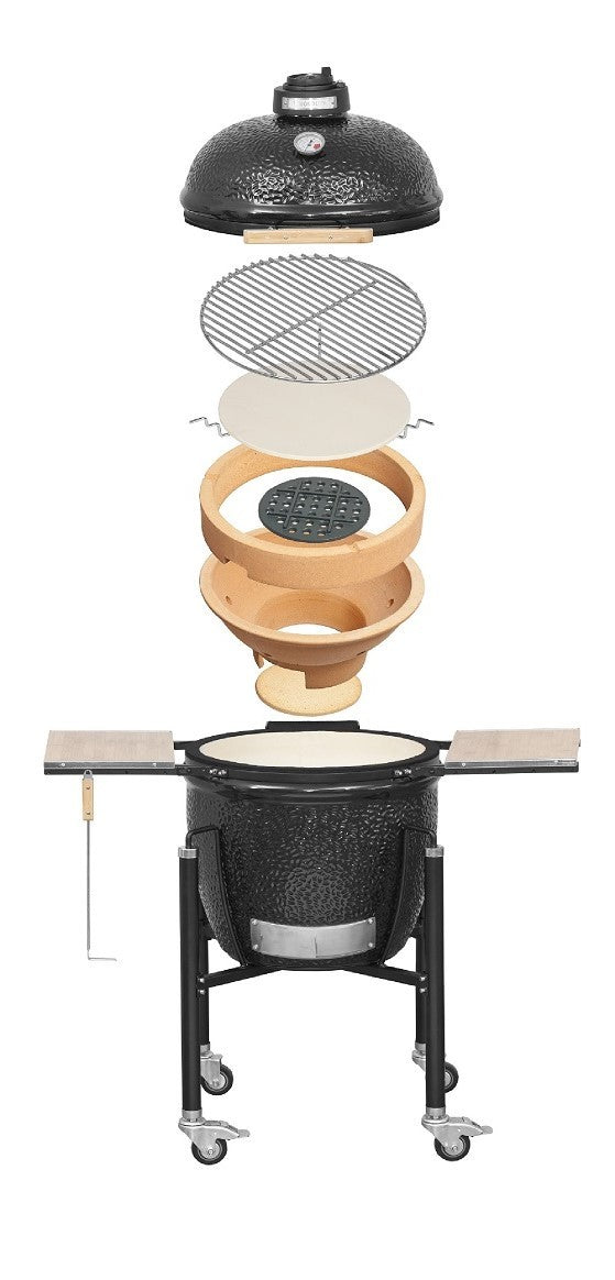 Interior Kamado Monolith Basic con carro y mesas laterales