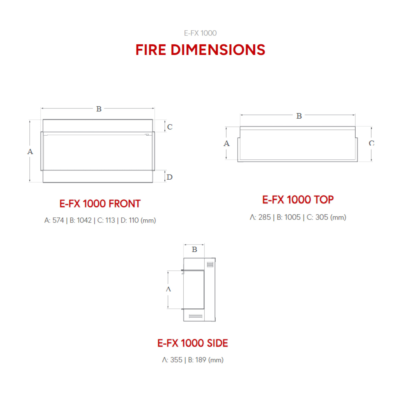 E-FX 1000 FLAMERITE FIRES dibujo técnico