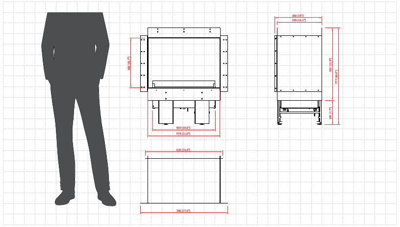 Cool Flame 500 Fireplace Planika medidas