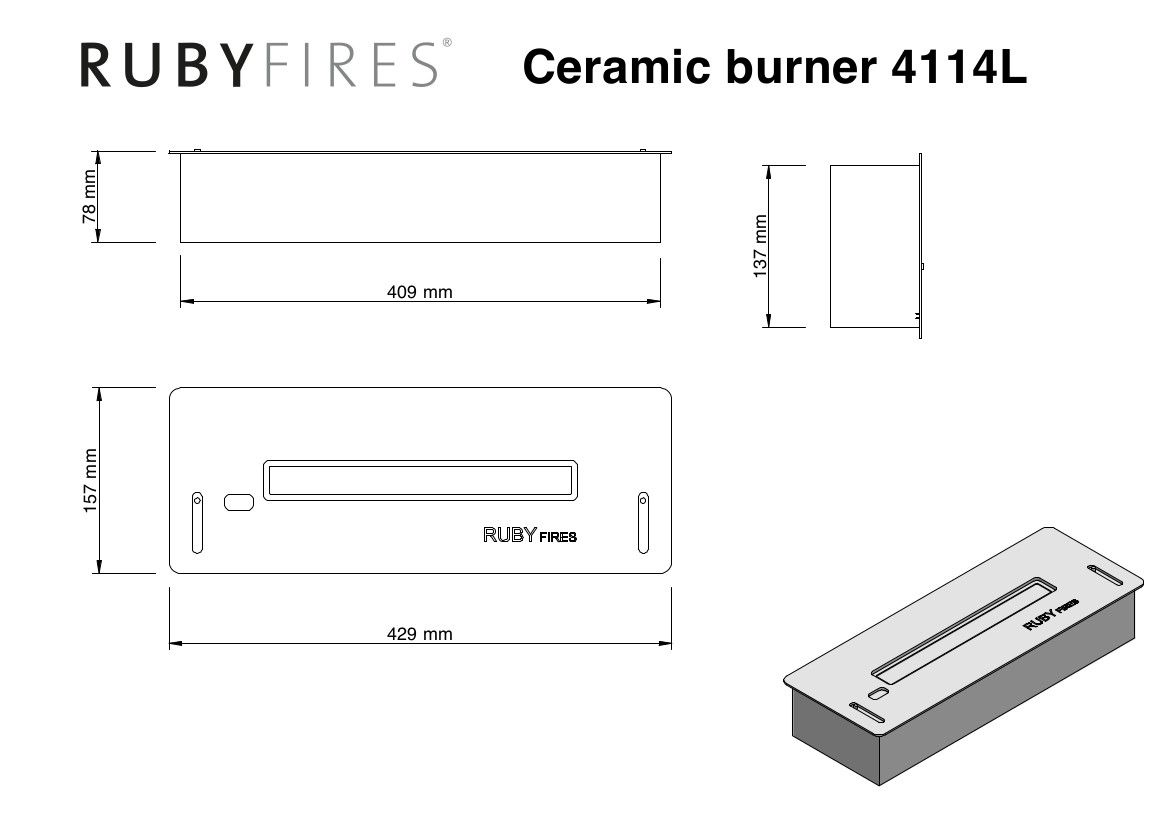 Quemador de bioetanol Ruby Fires Xaralyn negro 4114 medidas sin pestañas