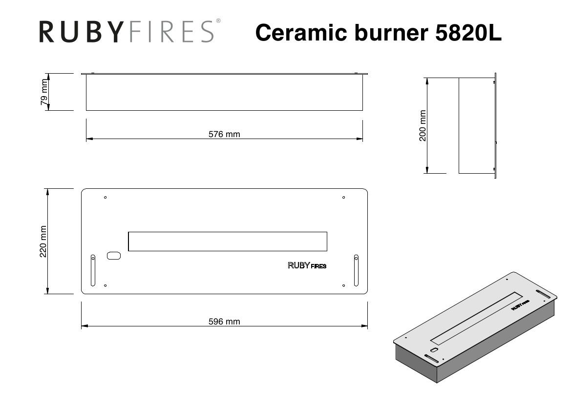 Quemador de bioetanol Ruby Fires Xaralyn negro 5820 medidas con pestañas