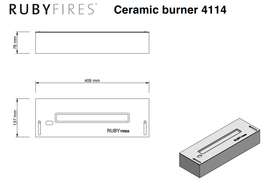 Quemador de bioetanol Ruby Fires Xaralyn negro 4114 medidas con pestañas