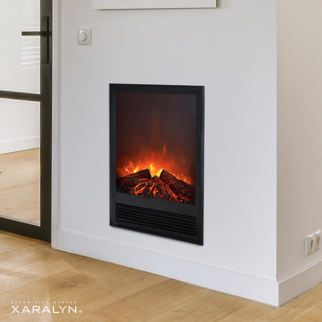 Chimenea eléctrica Ruby Fires Xaralyn Elski con fuego LED incorporado y diseño moderno, ideal para ambientes acogedores.