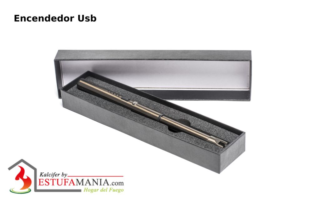 Encendedor de seguridad USB Estufamania con diseño compacto y protección para uso seguro y recargable.