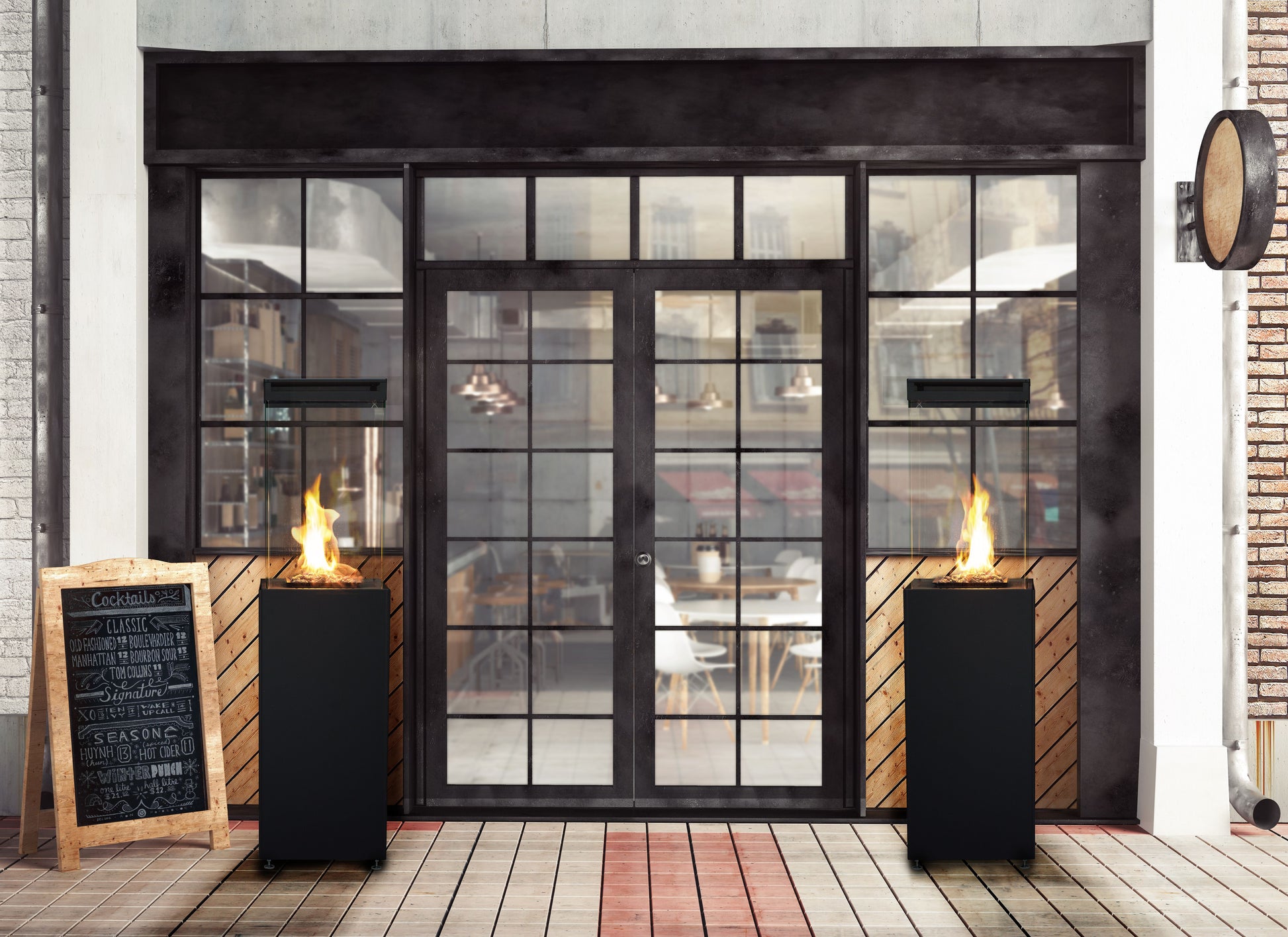 estufas de gas exterior lighthouse de planika, para recibir a los clientes en restaurante