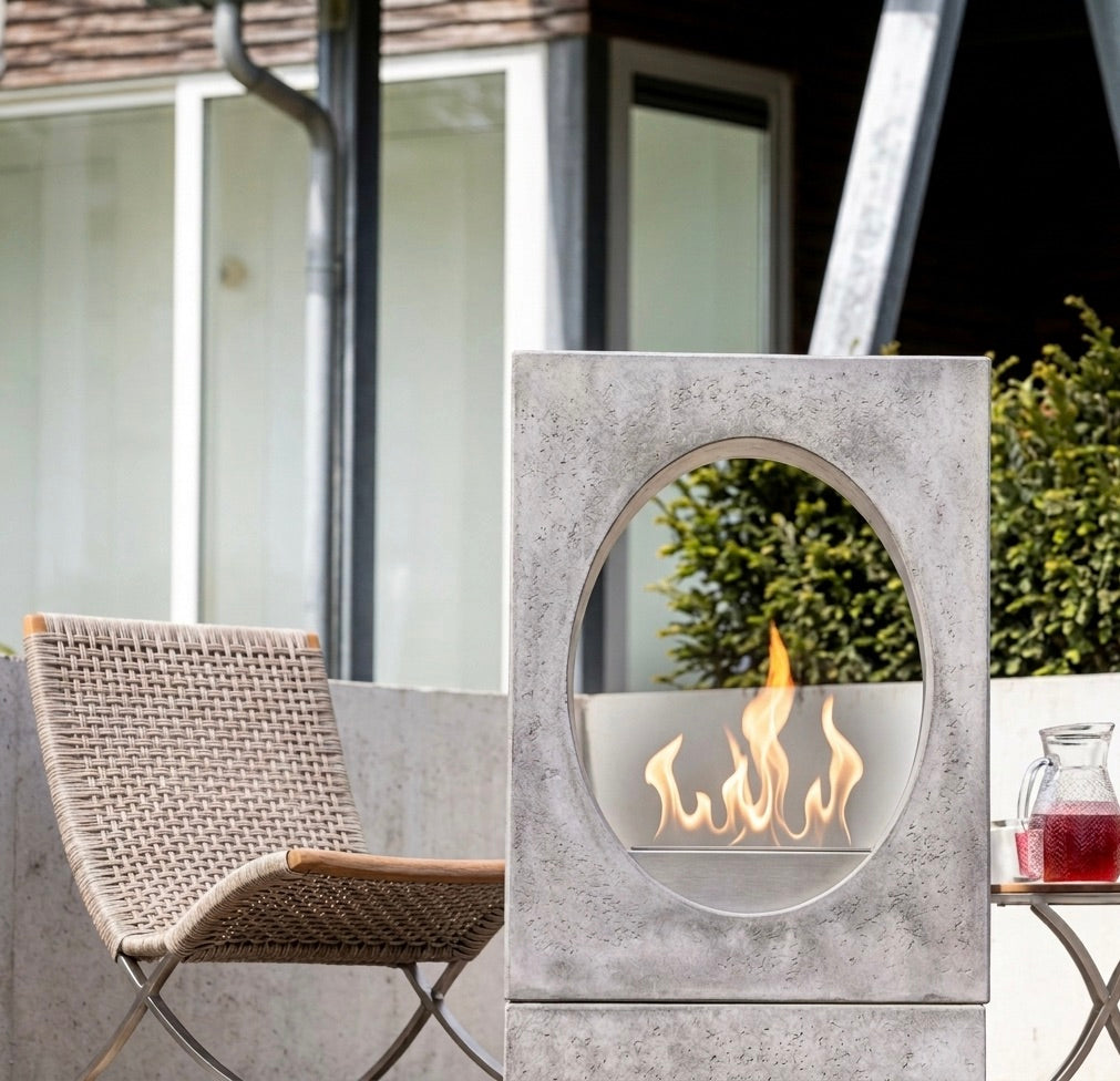 Chimenea Ruby Fires Xaralyn Milano Ruby Fires, diseño moderno con acabado elegante y detalles en la parte superior.