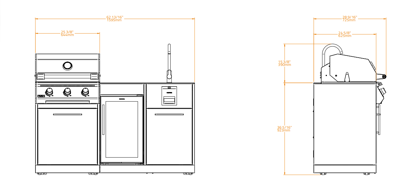 Dimensiones detalladas y plano de la cocina Brabura LITE Series 300.