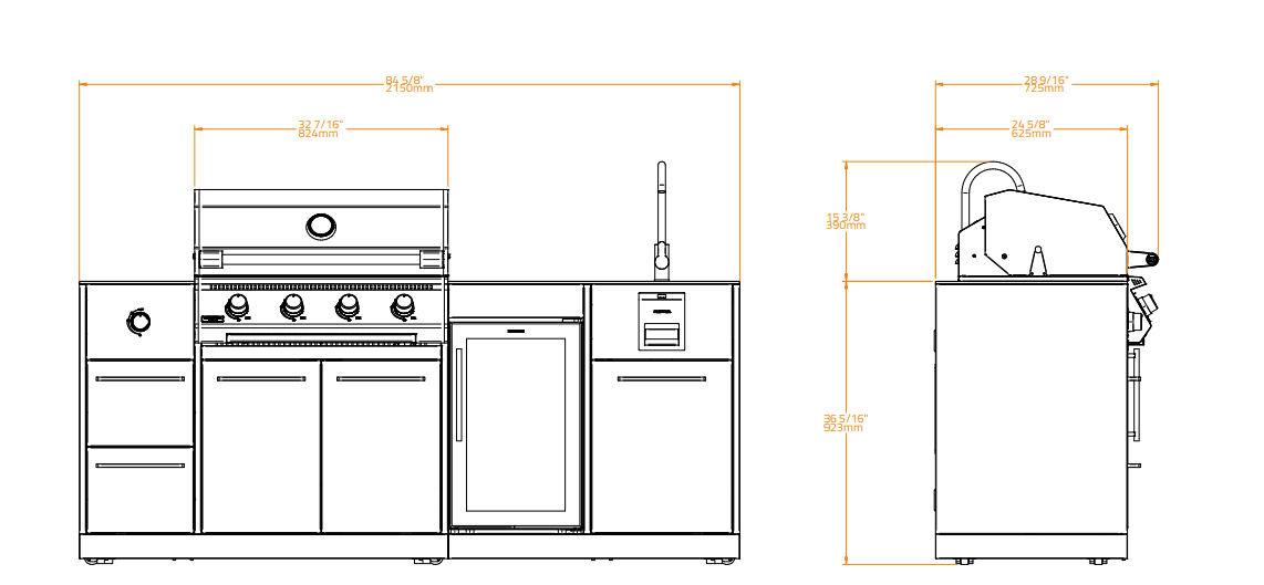 Dimensiones detalladas y plano de la cocina Brabura LITE Series 400.