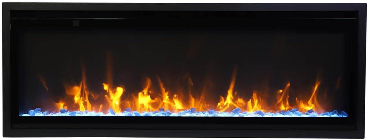 Modo de llama azul moderna en la chimenea eléctrica de pared Amantii SYM Slim