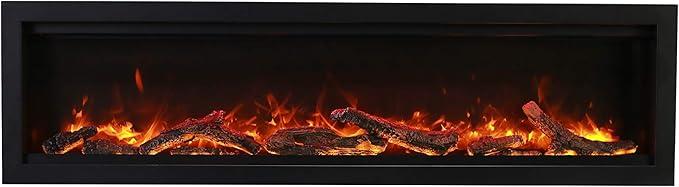 Vista frontal de la chimenea Amantii Symmetry Bespoke con llama naranja clásica
