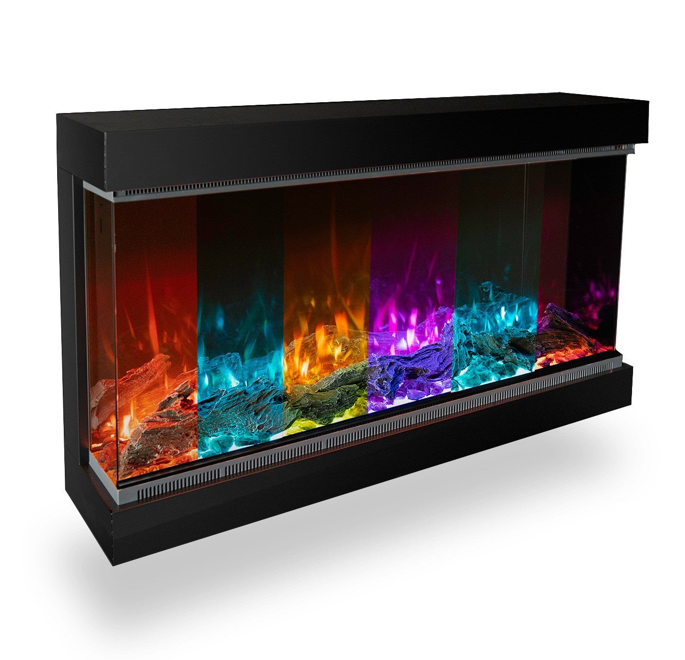 Chimenea eléctrica Astro 850 mostrando el sistema de iluminación LED multicolor