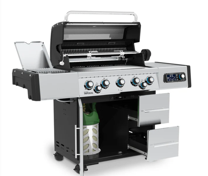 Barbacoa Imperial QS 590 IR abierta con parrillas de acero inoxidable, rustidor y cajones extraíbles