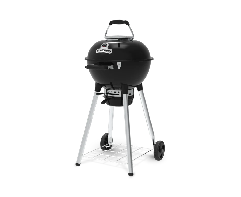 Barbacoa de carbón Broil King Crown Charcoal Kettle Premium de 57 cm en color negro con tapa esmaltada y patas de acero