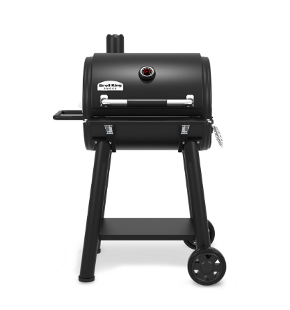 Barbacoa de carbón Broil King Regal Grill 400 de acero reforzado con termómetro de precisión en la tapa.
