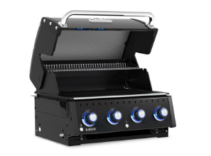Barbacoa encastrable Baron 420 IR Shadow con mandos retroiluminados en azul y diseño elegante para cocinas de exterior