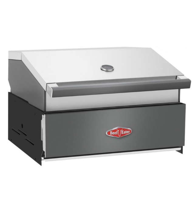 Barbacoa de gas empotrable BeefEater Discovery 1700 con 3 quemadores y tapa de acero inoxidable.