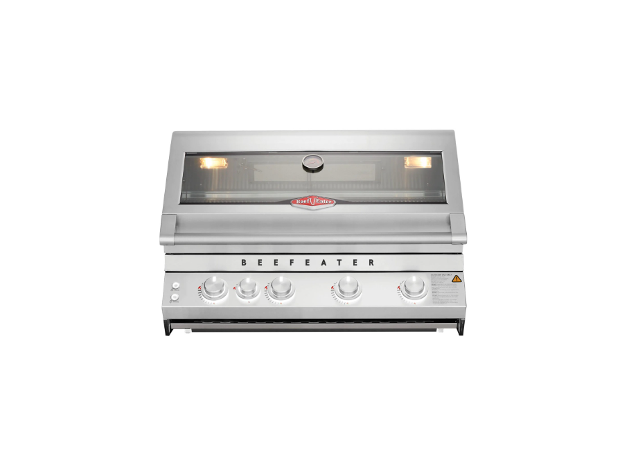 Barbacoa de gas empotrable BeefEater Signature 7000 Premium 4B en acero inoxidable con luces interiores y mandos LED.