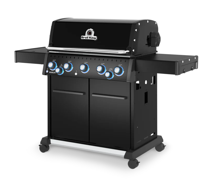 Vista lateral de la edición especial Shadow de la barbacoa Baron 590 de Broil King