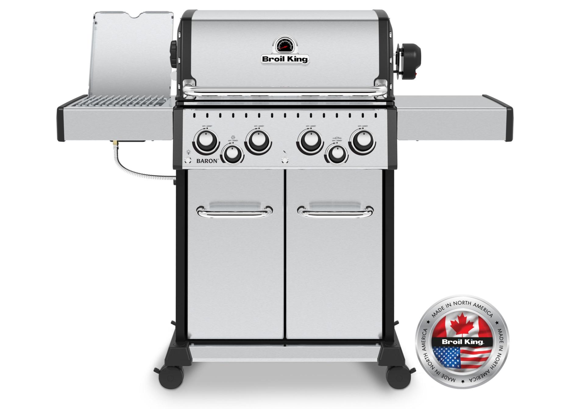 Barbacoa de gas Broil King Baron S 490 IR en acero inoxidable con 4 quemadores y quemador infrarrojo lateral