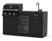 Barbacoa de gas Brabura Grills LITE Series 300 con 3 quemadores de acero inoxidable negro y tapa con termómetro.