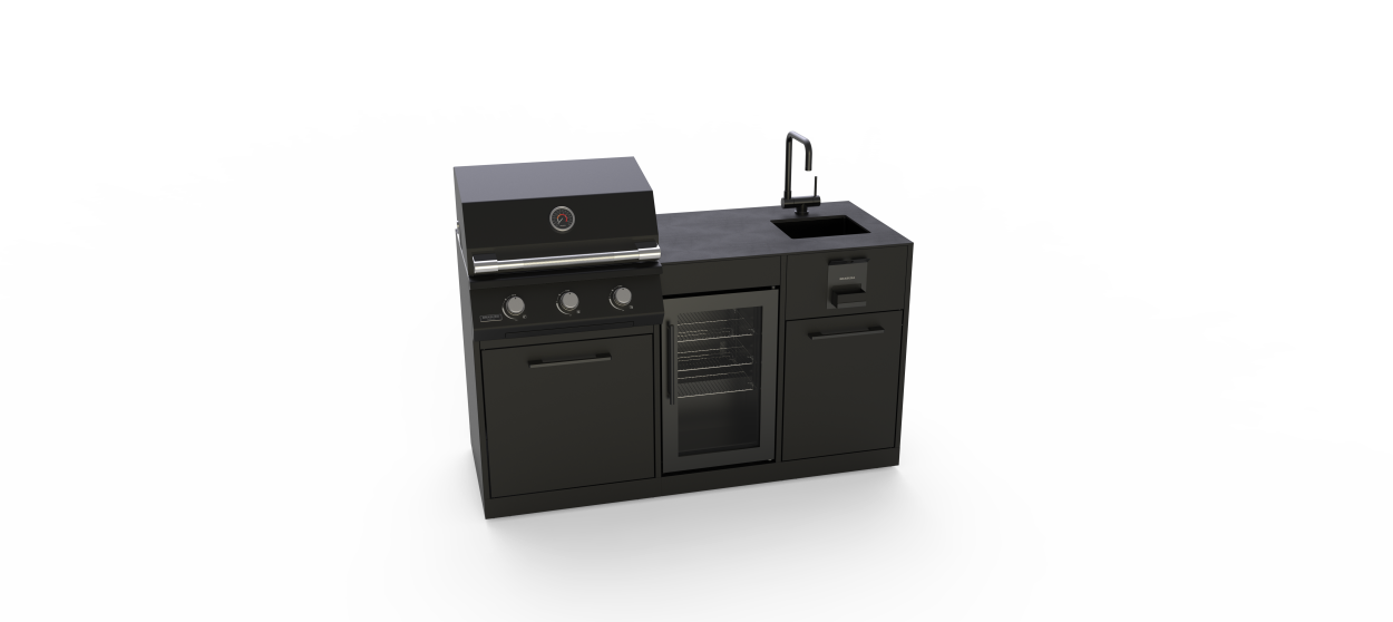 Barbacoa de gas Brabura Grills LITE Series 300 con quemadores laterales, nevera y fregadero