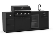 Barbacoa de gas Brabura Grills LITE Series 400 con 4 quemadores de acero inoxidable negro y tapa con termómetro.