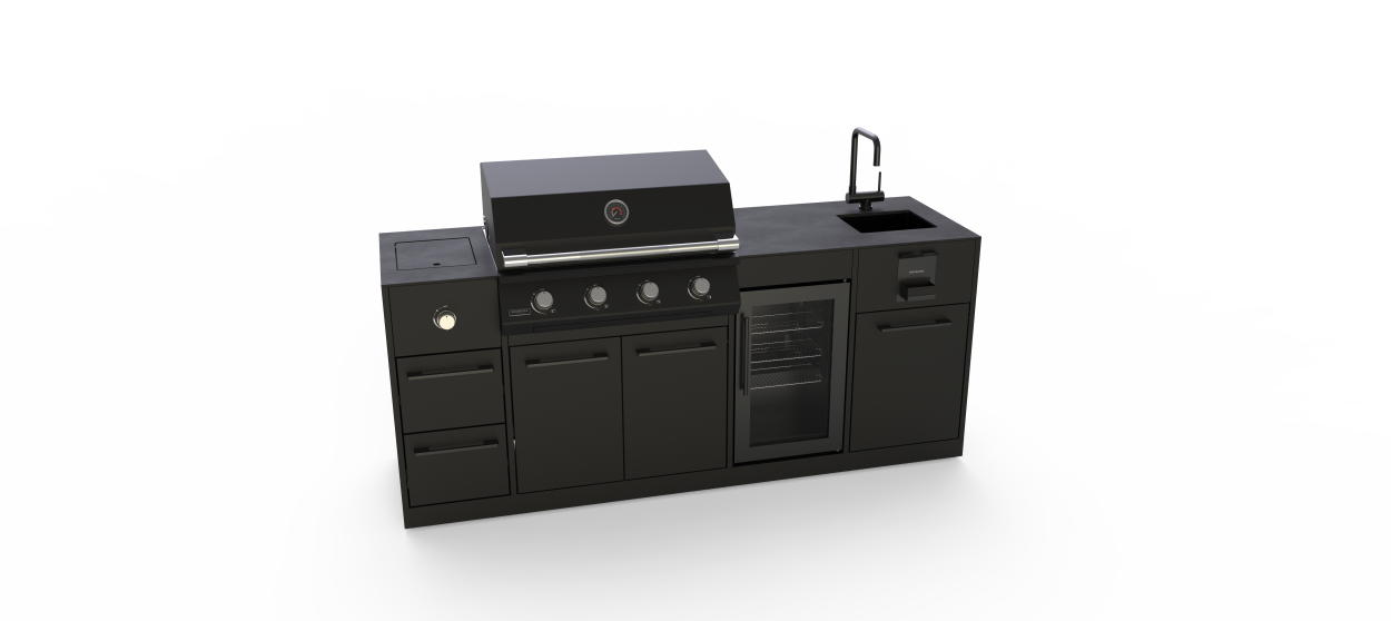 Barbacoa de gas Brabura Grills LITE Series 400 con quemadores laterales, nevera y fregadero