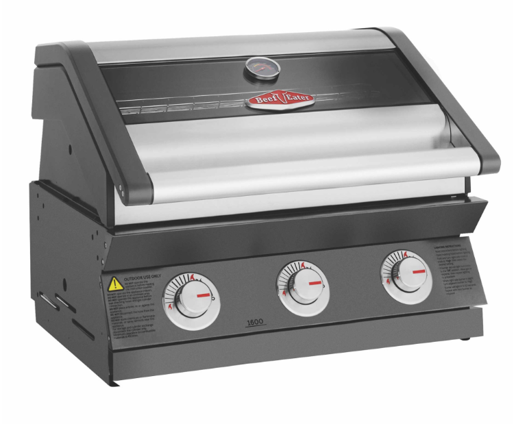 Barbacoa de gas empotrable BeefEater Signature 1600E con 3 quemadores y acabado esmaltado grafito