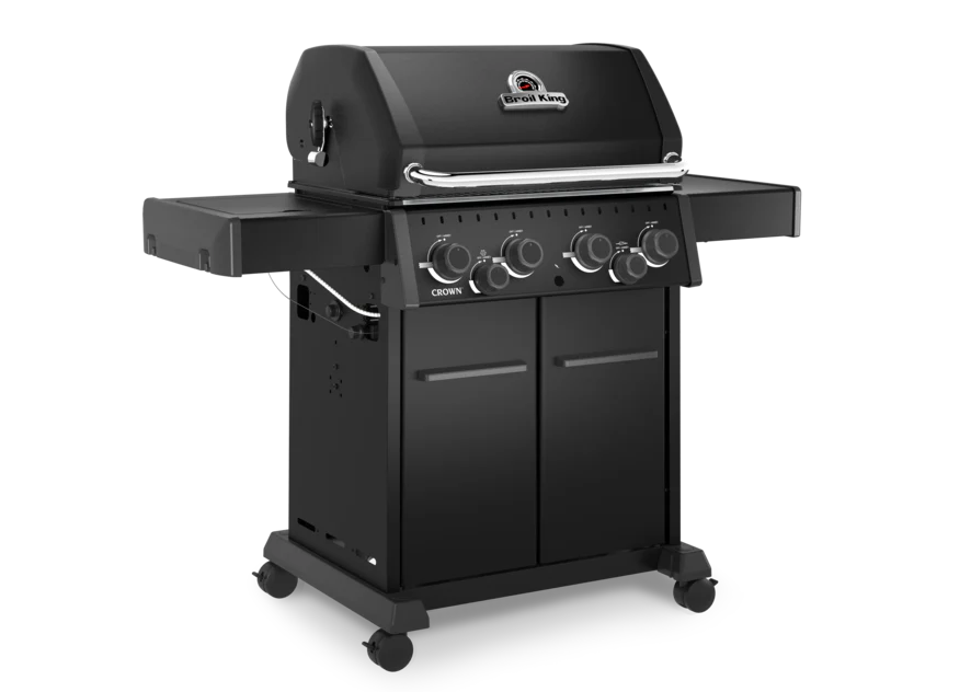 Vista lateral de la edición especial Shadow de la barbacoa Crown 490 de Broil King para exterior