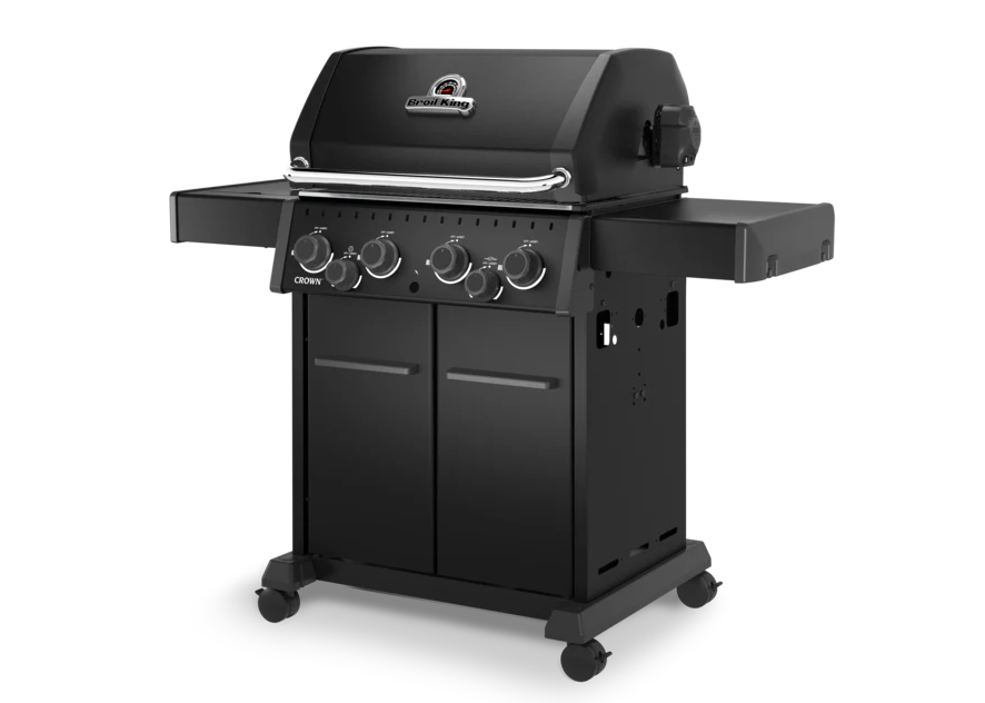 Diseño elegante de la barbacoa Crown 490 Shadow con estantes laterales y mandos de control