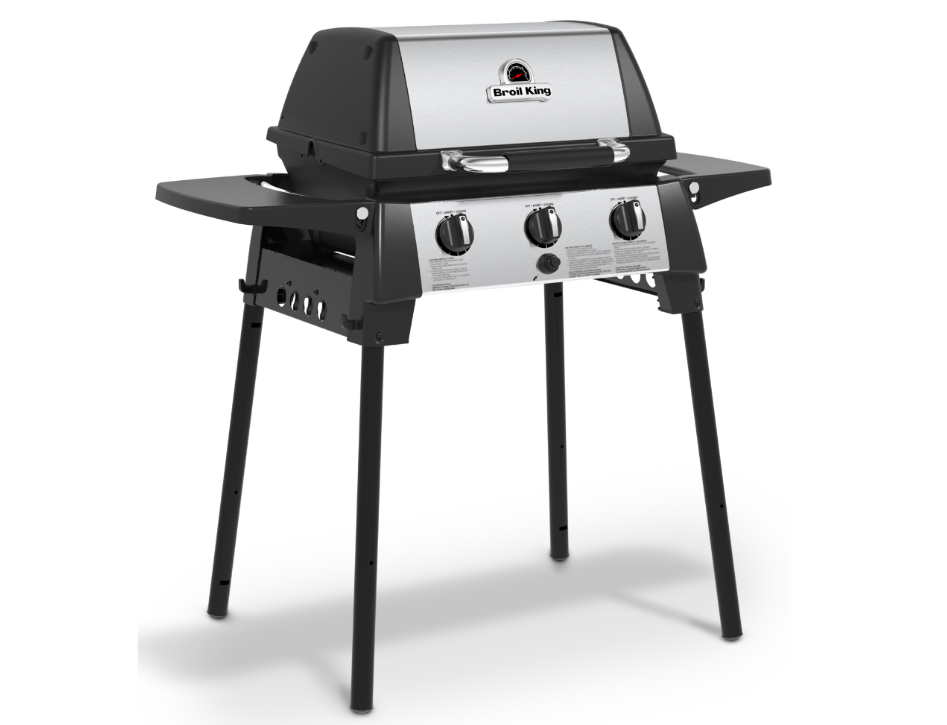 Barbacoa de gas portátil Broil King Porta-Chef 320 con 3 quemadores y estantes laterales, ideal para camping y viajes