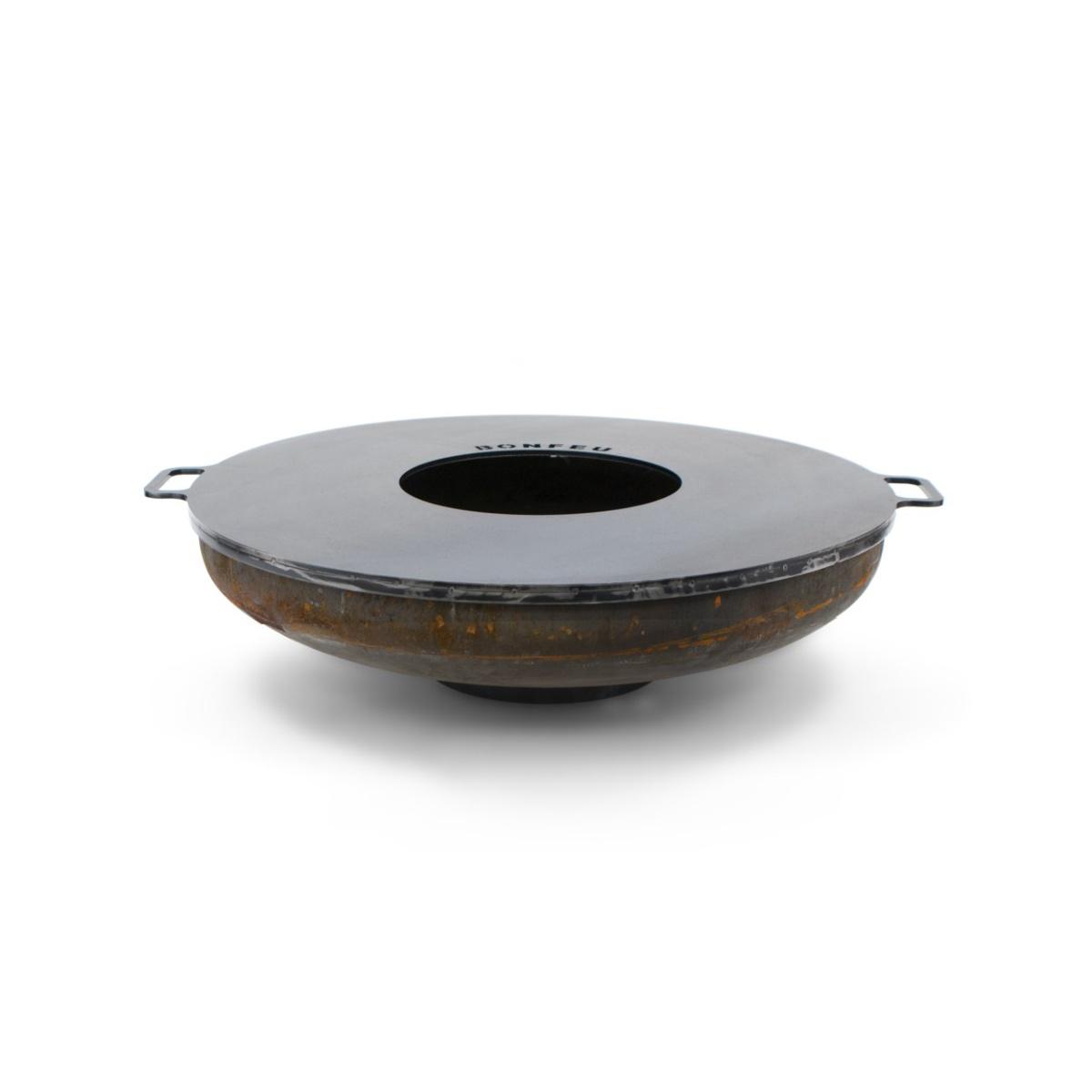 Brasero BonBowl equipado con plancha circular de acero para cocinar