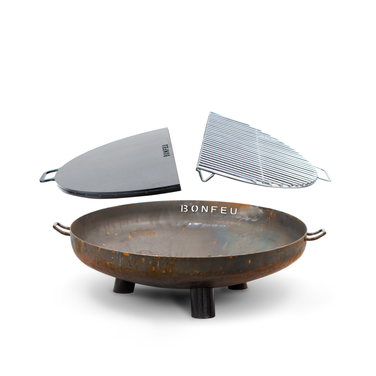 BonBowl Plus con rejilla y plancha para cocinar a la parrilla con leña.