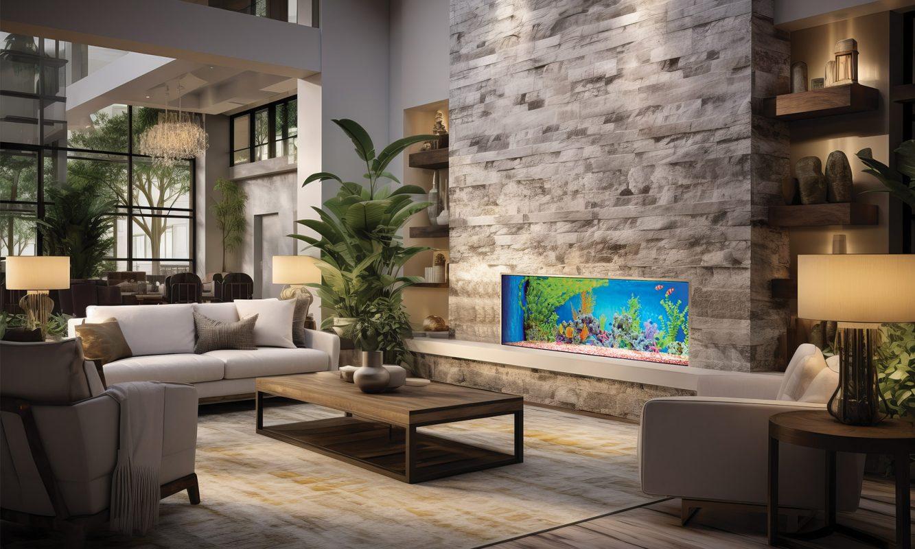 Chimenea de 3 caras Solution Trueflame 150 3DX integrada en pared multimedia de piedra