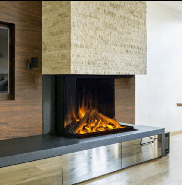 Chimenea eléctrica de 3 caras Evonic Volante 80 para una visión total del fuego