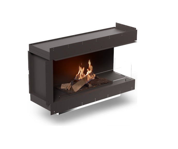 chimenea de bioetanol conn vision a dos caras apertura en el lado derecho planika forma 1200 con llama real lineal moderada y moderna 