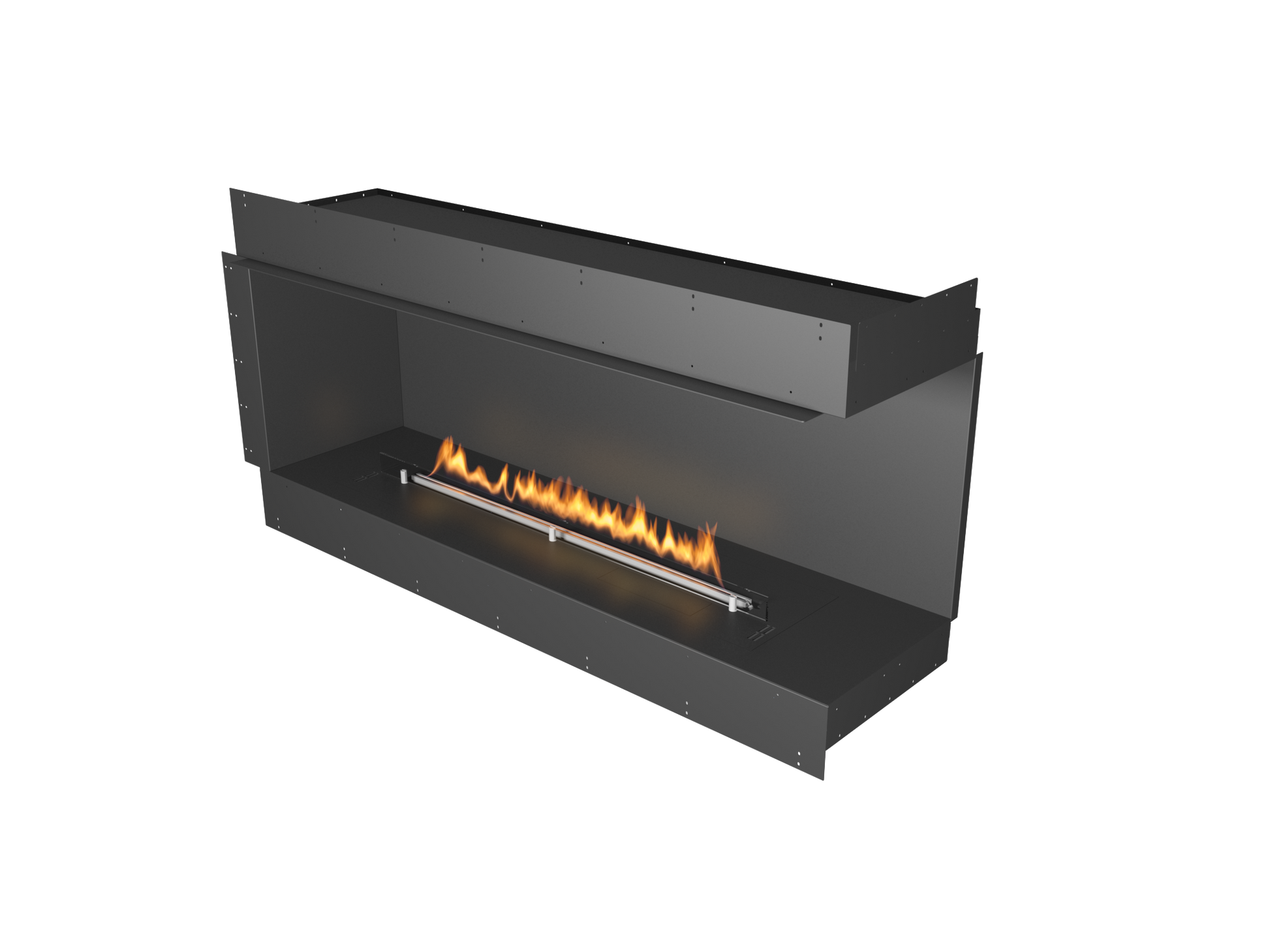 chimenea de bioetanol formato a dos caras vision apertura en el lado derecho llama real moderada lineal y moderna 