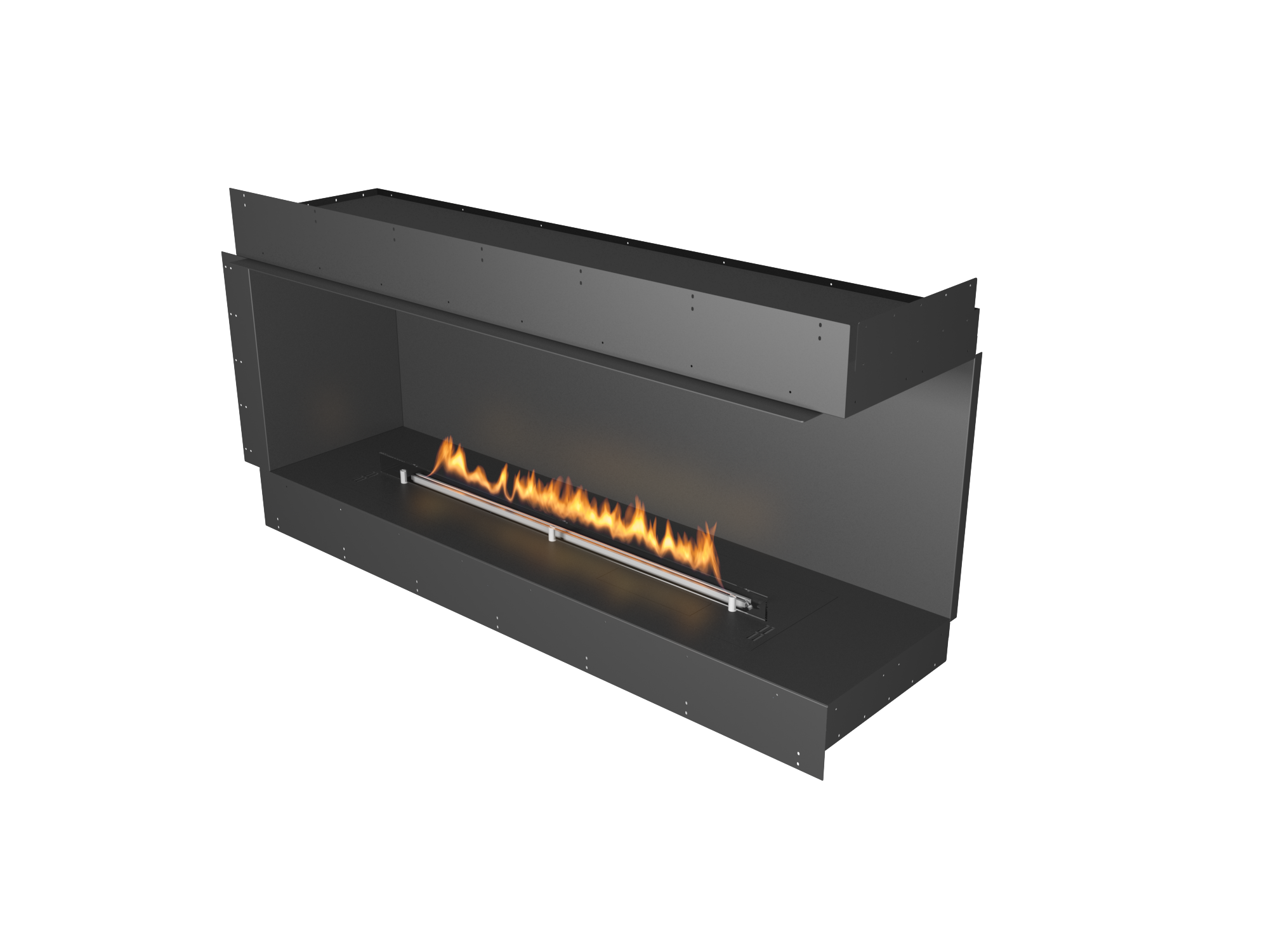 chimenea de bioetanol formato a dos caras vision apertura en el lado derecho llama real moderada lineal y moderna 