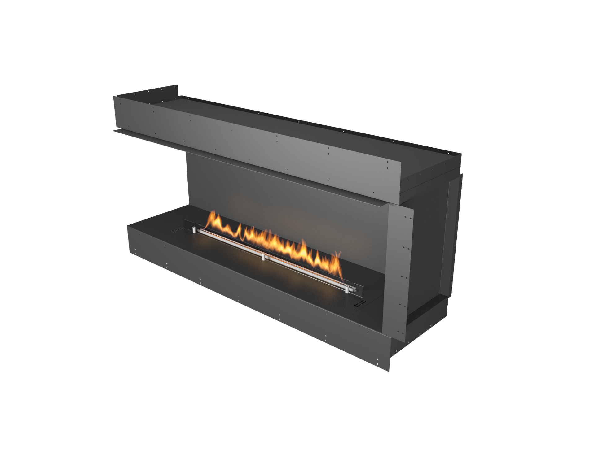 chimenea de bioetanol formato a dos caras vision apertura en el lado izquierdo llama real moderada lineal y moderna 