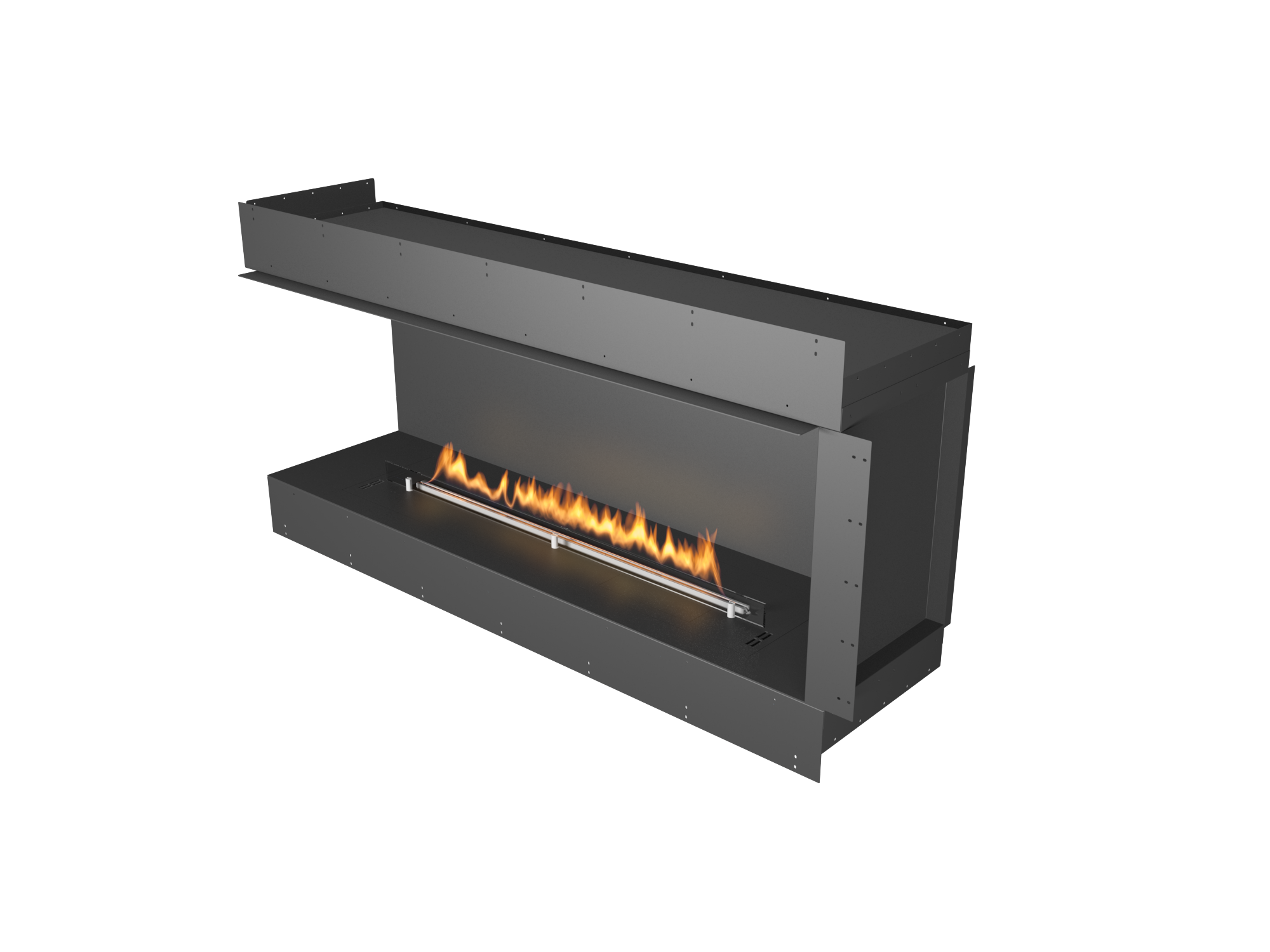 chimenea de bioetanol formato a dos caras vision apertura en el lado izquierdo llama real moderada lineal y moderna 