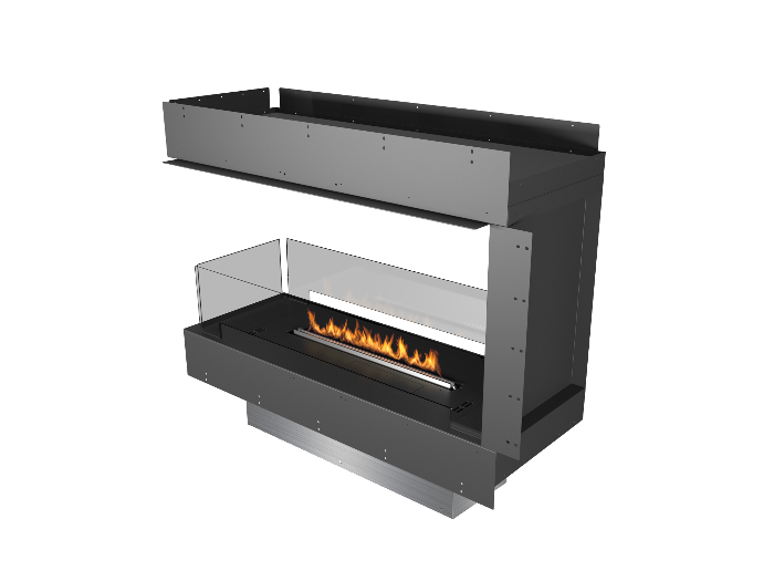 chimenea de bioetanol formato tres caras en forma de "U"  modo divisor de espacios llama real moderada lineal y moderna 